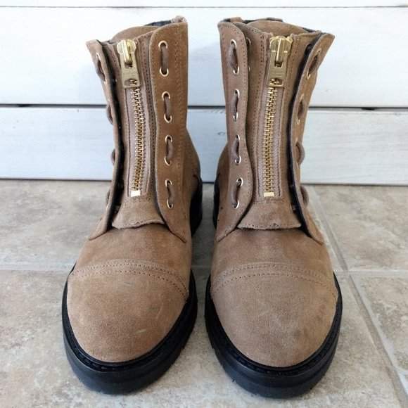 ALLSAINTS Ariel Women's Boots Size US‎ 6 EU 37 Light Brown Suede Zip Front - Picture 1 of 13